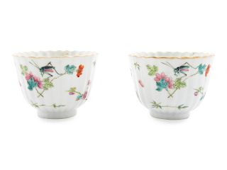 A Pair of Chinese Famille Rose Porcelain Cups
Height 2 1/2 x diam 3 1/4 in., 6 x 8 cm. 