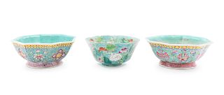 Three Chinese Famille Rose Porcelain Floriform Bowls
Larger: diam 9 1/2 in., 24 cm. 