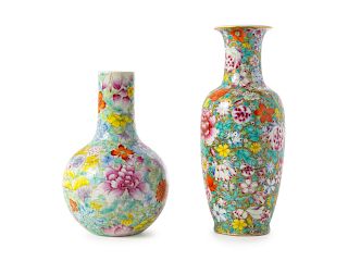 Two Chinese Famille Rose €˜Millefleur€™ Porcelain Vases
Larger: height 10 in., 25 cm. 