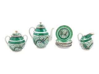 Ten Chinese Green Enameled Porcelain Tea Wares
Height of tallest 7 3/4 height in., 20 cm.