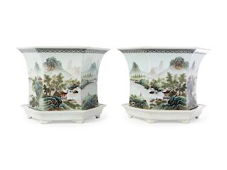 A Pair of Chinese Qianjiang Porcelain Cachepots and Undertrays
Height 8 in., 20 cm. 