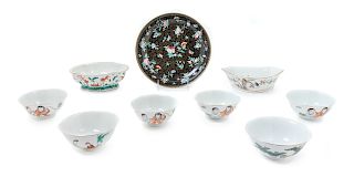 Nine Chinese Famille Rose Porcelain Wares
Largest: diam 9 1/2 in., 24 cm. 