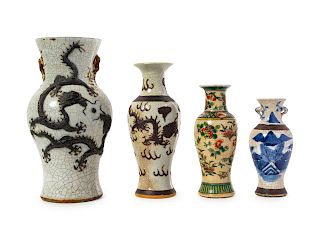 Four Chinese Ge-Type Porcelain Vases
Height of tallest 13 1/2 in., 34 cm. 