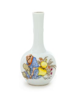 A Chinese Famille Rose Porcelain Bottle Vase
Height 4 1/2 in., 11 in. 