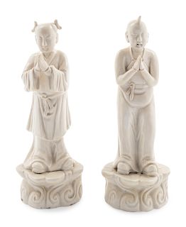 A Pair of Chinese Blanc-de-Chine Porcelain Figures
Tallest: height 10 1/2 in., 27 cm. 