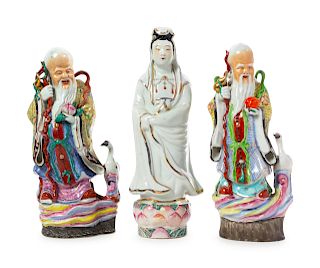 Three Chinese Famille Rose Porcelain Figures of Immortals
Tallest: height 15 1/2 in., 39 cm.