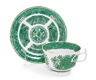 A Chinese Export Porcelain 'Green Fitzhugh' Cup and Saucer
Saucer:  diam 6 in., 15 cm.