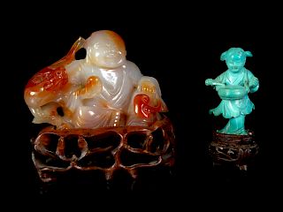 Two Chinese Hardstone Figures
Larger: height 2 1/2 x length 3 5/8 in., 6.5 x 9.5 cm.