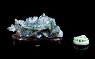 A Chinese Green Quartz Lotus-Form Brush Washer 
Length 4 1/2 in., 11 cm.