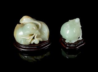Two Chinese Celadon Jade Figural Groups
Larger: length 8 in., 8 cm. 