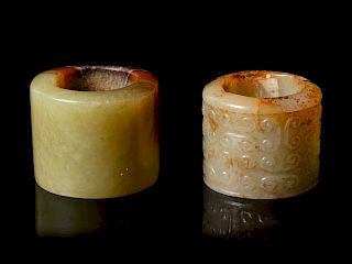 Two Chinese Jade Archer's Rings
Larger: diam 1 1/4 in., 3.2 cm. 