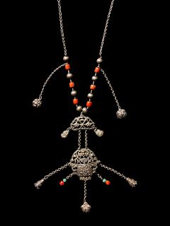 A Chinese Silver Necklace
Length 33 1/2 in., 85 cm. 