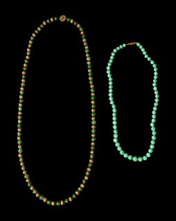 Two Chinese Jadeite Beaded Necklaces
Longest: length 31 1/2 in., 80 cm.