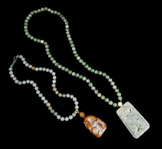 Two Chinese Jadeite Beaded Necklaces
Longer: length 20 in., 51 cm.
