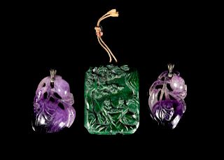 Five Chinese Hardstone Pendants
Largest: width 2 1/4 in., 6 cm. 