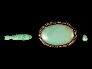Three Chinese Jadeite Jewelry
Largest: width 1 3/4 in., 4 cm.