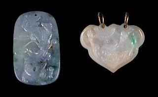 Two Chinese Jadeite Pendants
Larger: width 1 3/4 in., 4 cm. 