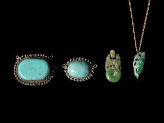 Four Chinese Jadeite and Turquoise Jewelry
Necklace: length 14 1/2 in., 37 cm.