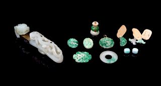 Twelve Chinese Jade and Jadeite Jewelry
Largest: length 3 3/4 in., 9.5 cm.