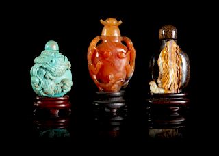 Three Chinese Hardstone Snuff Bottles
Tallest: height 2 1/4 in., 6 cm.