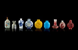 Nine Chinese Snuff Bottles
Tallest: height 2 3/4 in., 7 cm. 