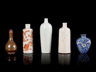 Five Chinese Porcelain Snuff Bottles
Largest: height 3 3/4 in., 9.5 cm. 