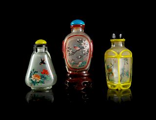 Three Chinese Inside Painted Glass Snuff Bottles
Largest: height 2 1/2 in., 6 cm. 