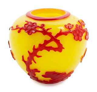 A Chinese Red Overlay Yellow Glass Jar
Height 3 3/4 in., 10 cm. 