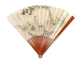 A Chinese Ink and Color Painting on Paper Fan