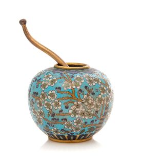 A Chinese Cloisonne Enamel Water Coupe with Spoon
Height 2 1/4 in., 5.7 cm.