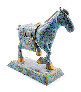 A Chinese Cloisonne Enamel Figure of a Horse
Height 21 3/8 in., 55 cm. 