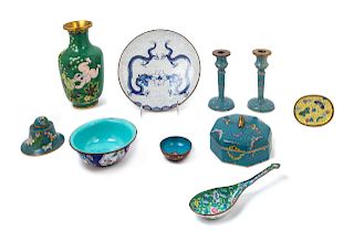 Ten Chinese Cloisonne and Canton Enamel Wares
Tallest: height 10 in., 25 cm. 