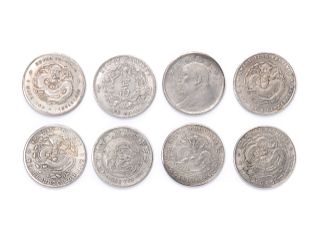 Eight Chinese Silver Coins
Each: diam 1 3/4 in., 4 cm.
