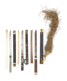 Three Sets of Chinese Chopsticks and Knives
Largest: length overall 12 1/4 in., 31 cm.