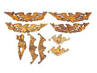 Nine Chinese Gilt Lacquered Wood Bat-Form Panels
Largest: length 20 in., 51 cm. 