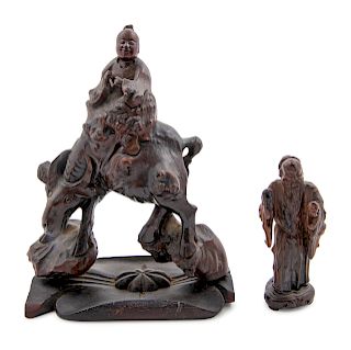 Two Chinese Carved Wood Figures
Taller: height 9 in.,  23 cm.
