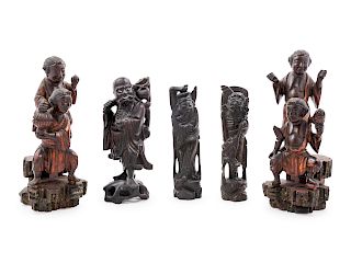 Five Chinese Carved Wood Figures
Largest: height 14 in., 35 cm. 