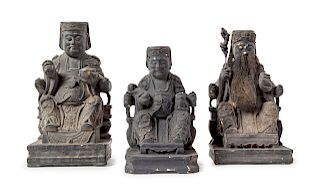 Three Carved Wood Figures of Immortals
Tallest: height 10 1/2 in. 27 cm. 