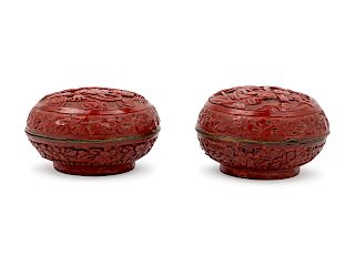 A Pair of Chinese Cinnabar Lacquer Covered Boxes
Width 3 in., 8 cm.