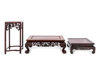 Three Chinese Hardwood Stands
Largest: length 15 1/4 in., 38 cm.