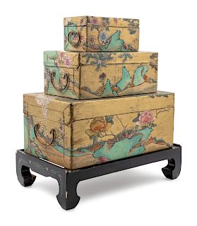 A Set of Three Chinese Nested Boxes
Largest: height 7 1/2 x length 17 1/4 x depth 10 3/8 in., 19 x 44 x 26 cm.