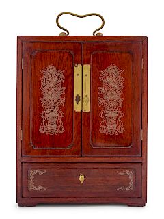 A Small Chinese Silver-Inlaid Rosewood Cabinet
Height 12 1/4 in., 31 cm. 