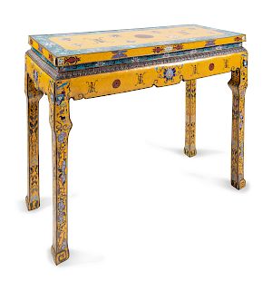 A Chinese Cloisonne Enamel Altar Table
Length 40 3/4 x height 32 3/8 x width 16 in., 82 x 104 x 41 cm.