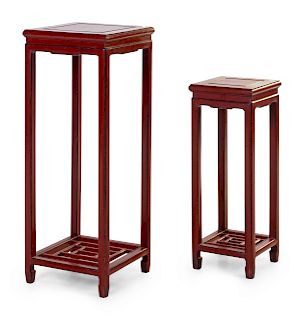 Two Chinese Red Lacquered Wood Square Side Stands
Taller: height 41 1/2 in., 105 cm.