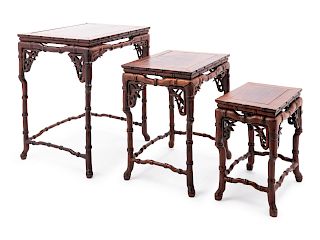 A Set of Three Chinsee 'Imitation Bamboo'  Rosewood Stands
Largest: height 12 3/4 in., 32 cm.
