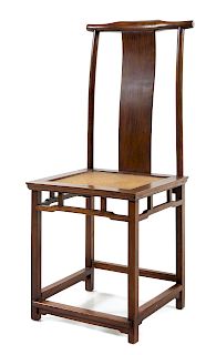 A Chinese Huanghuali Yokeback Side Chairs, Dengguayi
Height 43 1/2 x length 17 3/4 x width 16 1/2 in., 111 x 45 x 42 cm.