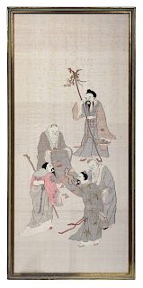  Two Chinese Paintings
Larger image: height 38 x width 16 1/2 in., 97 x 42 cm. 