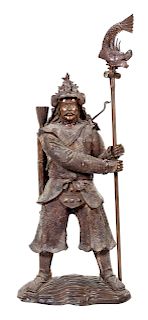 A Large Japanese Bronze Figure of a Samurai 
Height 58 in., 147.3 cm.