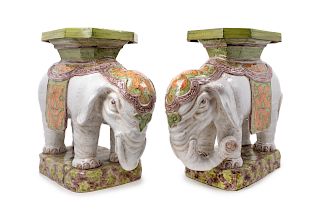 A Pair of Thai Style Porcelain Elephant-Form Stools 
Height 19 7/8 in., 50 1/2 cm. 