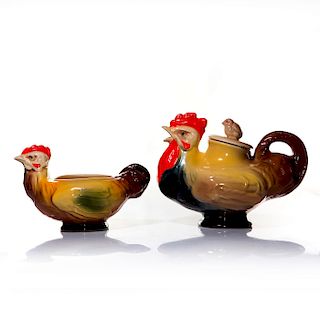 ROYAL DOULTON TABLETOPS, ROOSTER LIDDED TEAPOT AND BOWL